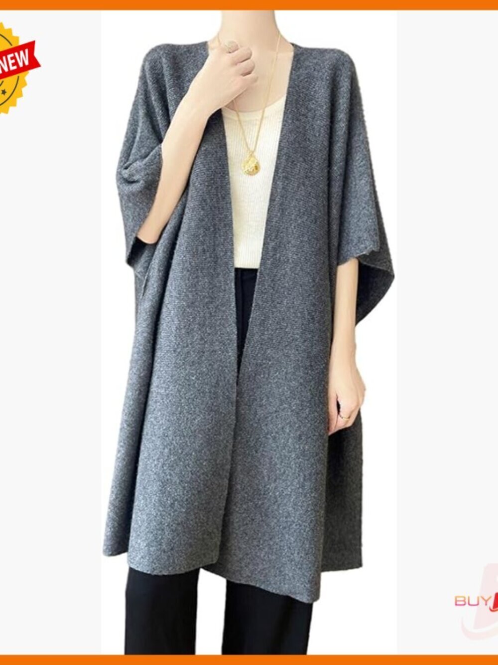 Merino Wool Shawl Wrap Poncho Cape Cardigan Loose Open Sweater